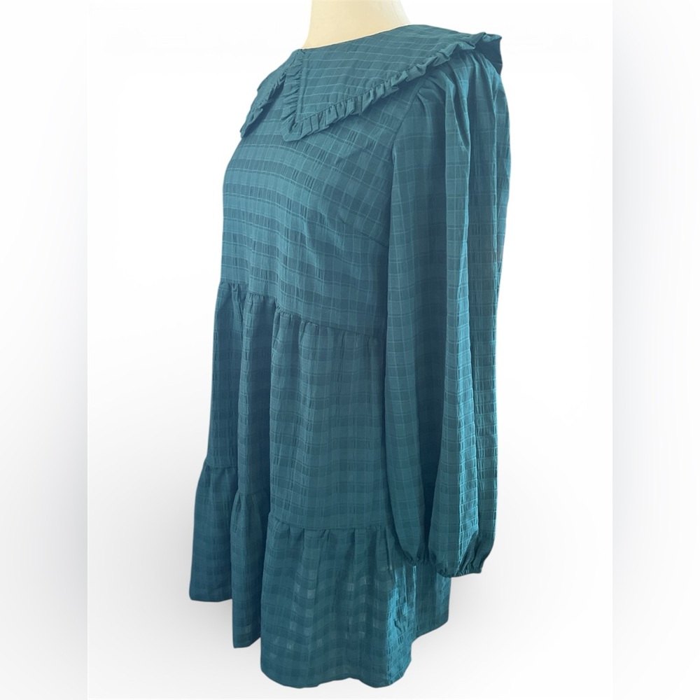 Violet Romance Green Plaid Collared Smock Tiered Mini Dress Size 8 - Picture 6 of 10